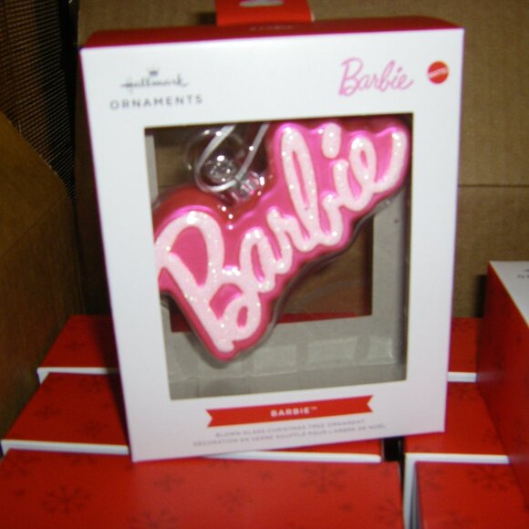 Barbie Logo Pink Blown Glass Glitter Ornament Shatterproof Special Edition BOXED - Picture 11 of 14